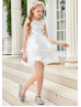 Beaded Ivory Lace Tulle Flower Girl Dress With Horsehair Hem